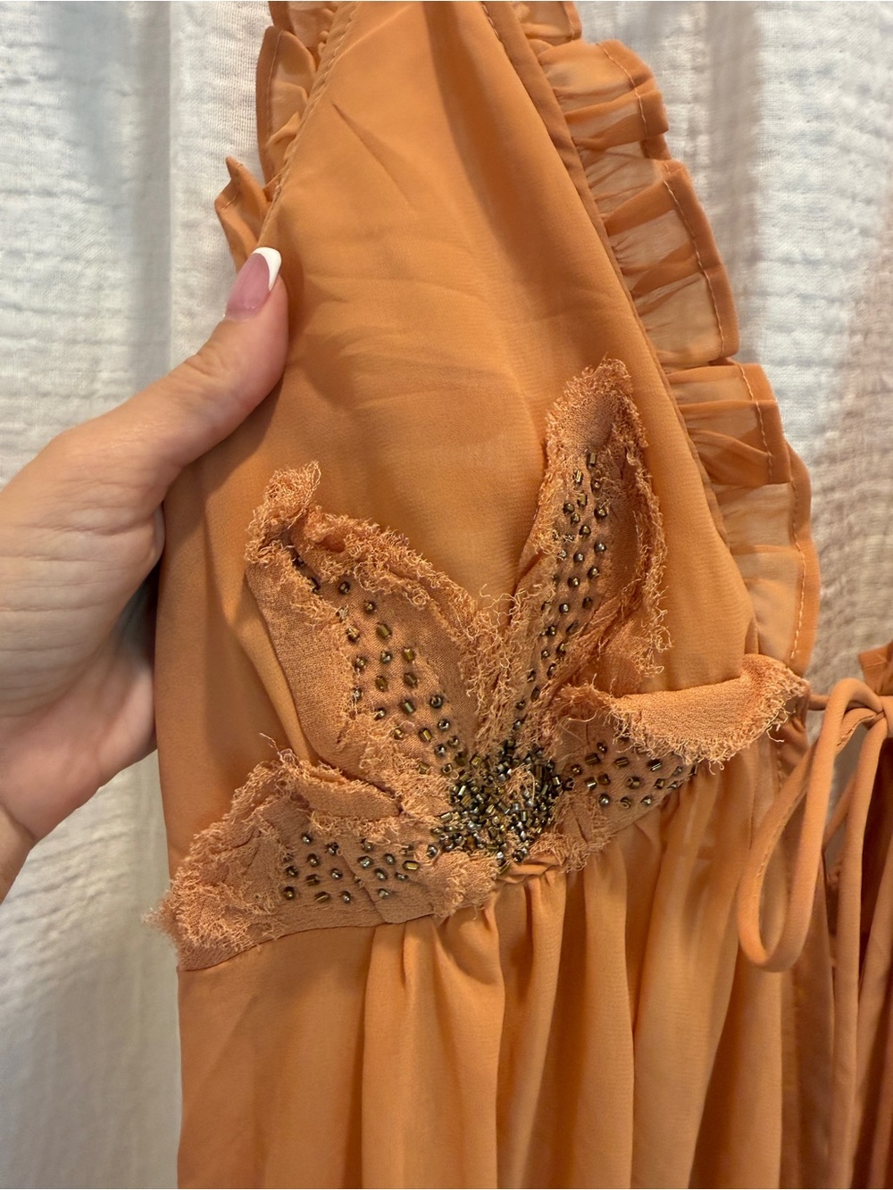 Free People Harlow Embellished Maxi Top High Low Dress - Orange - Size XL - Picture 6 of 13